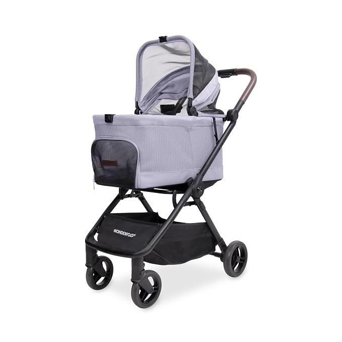 WonderFold Bella Pet Stroller - Autofold Design with Lightweight Aluminum Frame, Breathable Carriage Fabrics and Canopy, Safety Tethers & Easy-Clean Interior - Lilac