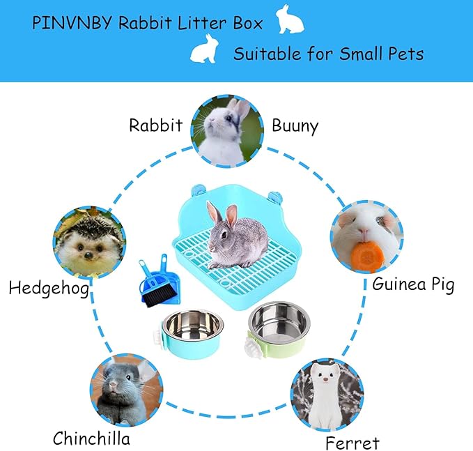 Rabbit Litter Box for Cage Bunny Corner Litter Bedding Box Small Animal Litter Pan Hanging Pet Bowls Cage Potty Trainer Pet Toilet for Rabbit Bunny Guinea Pigs Small Animals(Blue)