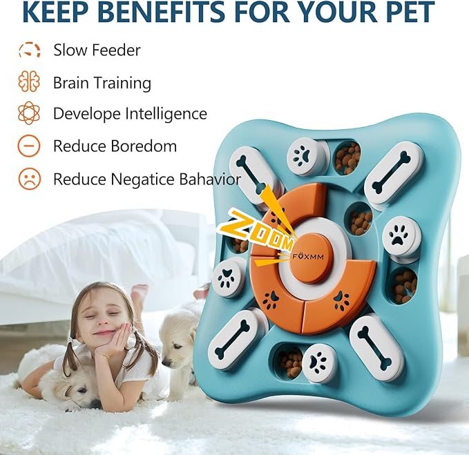 FOXMM Interactive Dog Treat Puzzle Toys for IQ Training & Mental Stimulating,Fun Slow Feeder,Large Medium Small Dogs Enrichment Toys with Squeak Design,Ideal Gifts for Puppies,Cats,Dogs