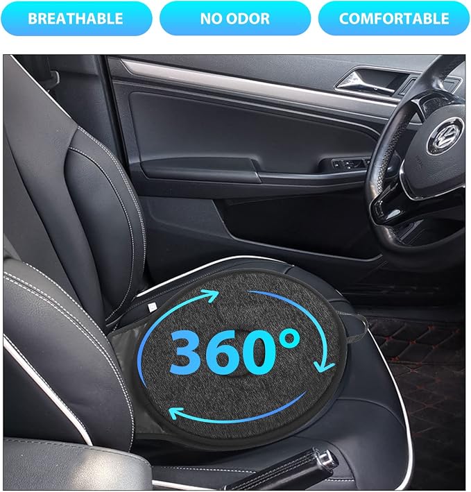 360 Rotating Seat Cushion for Car,Swivel Seat Cushion for Car for Elderly, 360 Rotating Car Seat Non Slip Cushion Support, Portable Rotating Car Seat Cushion for Elderly, Adult and Pregnant (Black)