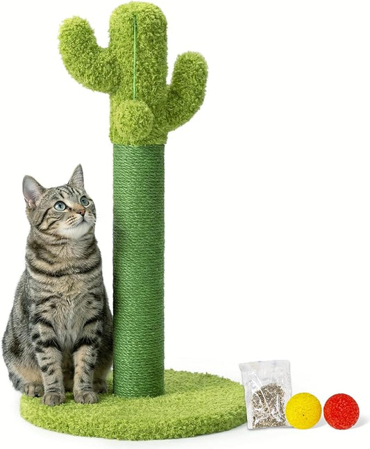 Happi N Pets Cactus Cat Scratching Post, Cute Cat Scratch Posts with Hanging Ball for Cats and Kittens, Scratching Post with 2 Bonus Toys & Catnip, Vertical Cat Scratchers