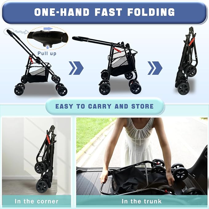 4 Wheels Pet Stroller 4 in 1 Pet Stroller with Detachable Carrier for Small & Medium Dogs Cats up to 55 lbs Easy-Folding Travel Dog Wagon with Car Seat Breathable Mesh (Green)