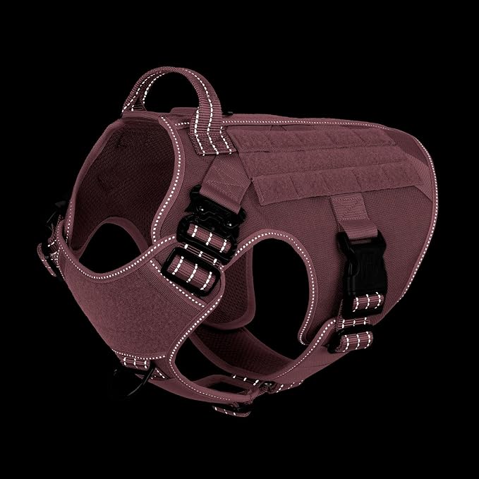 ICEFANG Tactical Dog Harness,for X-Large Dogs,Reflective No Pull Dog Vest | with Control Handle, Adjustable,Front Hook,2 Leash Clips,No Choke,Soft Padded,MOLLE Panel,Pink,X-Large