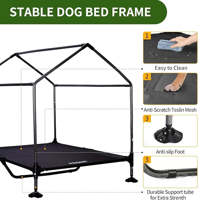 Summertrail 42" Large Dog House Outdoor Indoor Elevated Dog Cot Tent Shade | Dog Shelter with Breathable Mesh Windows, Non-Slip Feet, Easy Install, Waterproof Canopy Dog Kennel for Outside, Easy Clean