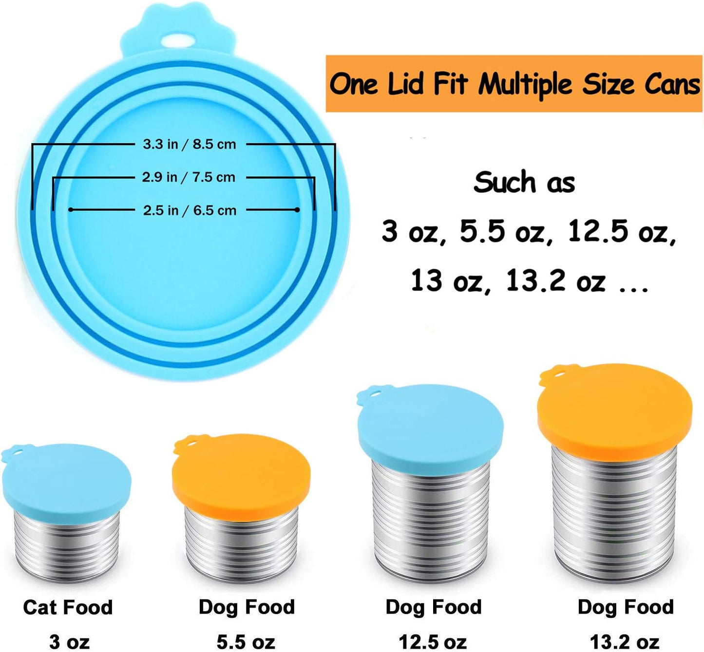 Comtim Pet Food Can Cover Silicone Can Lids for Dog and Cat Food(Universal Size,One fit 3 Standard Size Food Cans) (Blue/Orange)