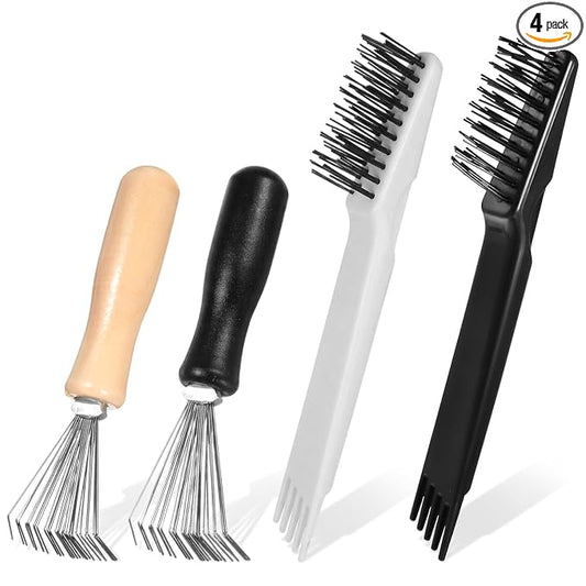 4 Pcs Hair Brush Cleaning Tool Mini Comb Cleaner Rake 2-in-1 Comb Cleaner Brush Metal Wires Hair Remover Tools Hairbrush Cleaning Hairs Remover Tool for Removing Dust Home and Salon Use