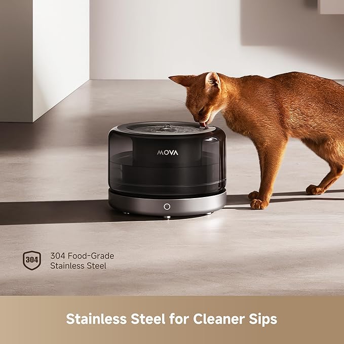 Mova WF20 Pro Cat Water Fountain, Stainless Steel Water Plate Pet Water Fountain with 3 Water Flow Modes Detachable Design Easy to Clean and Assemble, Filters Included