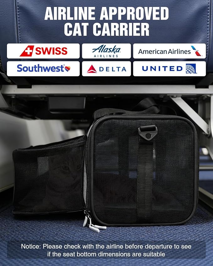 PETUX Expandable Airline-Approved Pet Carrier for Small Cats up to 10 lb | Top-Side Expandable, TSA‑Friendly, Underseat, Soft Travel Bag with Breathable Mesh and Safety Buckle, 17 x 11 x 9.5 in, Grey