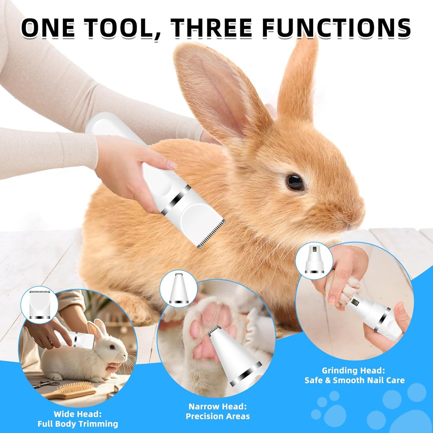 Guinea Pig & Rabbit Grooming Kit 2 in 1 – Cordless Hair Clipper & Nail Grinder for Small Animals– Low-Noise Rechargeable Nail Clippers Electric