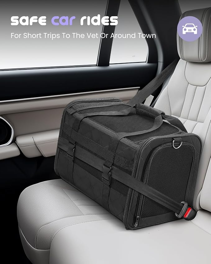 MIDOG Cat Carrier Soft for Small-Medium Cats Up to 25lbs, Airline Approved | Expandable Square Design,Comfort & Breathable Window,Equipped with anti-slip lock zippers and an internal safety leash