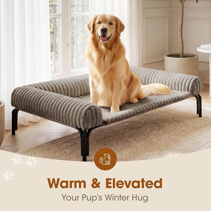 Czpalo Elevated Dog Bed with Removable Bolster Cushion Mat, Raised Pet Cot for Extra Large Sized Dogs with Breathable & Washable Mesh, Indoor & Outdoor Pet Hammock with Skid-Resistant Feet.