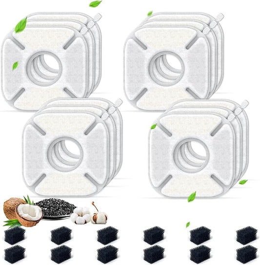 24 Packs Cat Water Fountain Filters Replacement,Compatible with VEKEN® for 67 oz/2L, 85 oz/2.5L, 95 oz/2.5L, 135 oz/4L Automatic Pet Fountain (12 Replacement Filters +12 Pre-Filter Sponges)