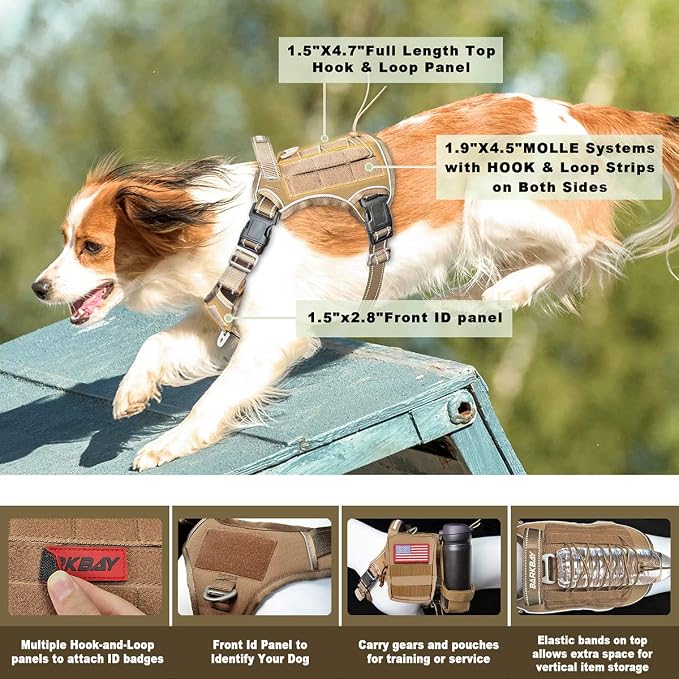 Tactical Dog Harness Large,Military Service Weighted Dog Vest Harness Working Dog MOLLE Vest with Loop Panels,No-Pull Training Harness with Leash Clips for Walking Hiking Hunting(Coyote Brown,M)