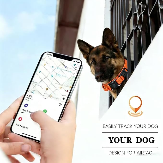 AirTag Dog Collar for Large Dogs Tactical Dog Collar with AirTag Holder | Upgrade Waterproof,Control Handle,Quick-Release Metal Buckle,1000D Nylon Fabric,Soft-Padded Webbing,Velcro Patch(Orange,XXL)