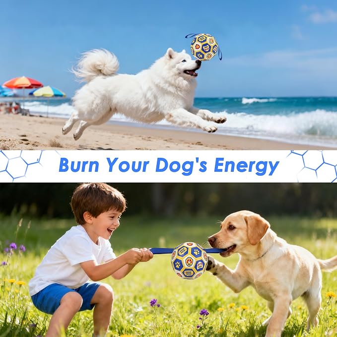 Vivifying World Cup Dog Toys Balls, Interactive Soccer Ball for Small Medium Dogs, Durable PU Enrichment Training Toy with Straps for Indoor and Outdoor Tug-of-War & Playing (6 Inches)