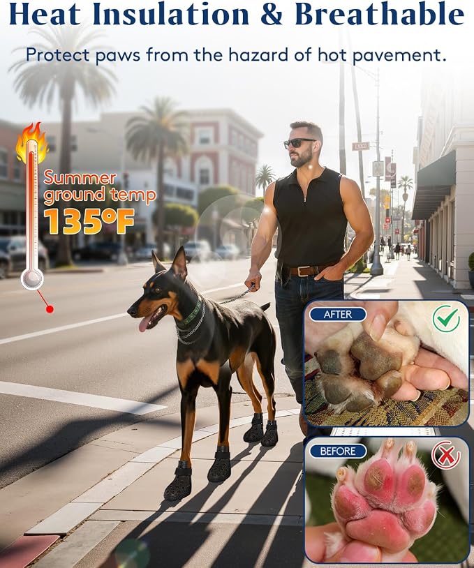 Dog Shoes for Hot Pavement, Breathable Dog Boots Paw Protectors with Adjustable Straps & Non-Slip Sole, Easy On & Off, Waterproof, Easy-Cleaning (Blue, S)