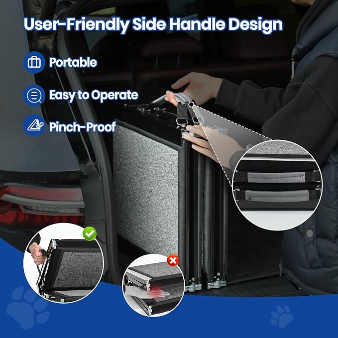 Dog Ramp for Car, Pawlify 71" x 17.3" Dog Ramps for Large Dogs with Anti-Pinch Handle and Anti-Slip Rug Surface, Folding Dog Ramp Up to 250LBS, Portable Dogs Car Ramp for SUV, Trucks