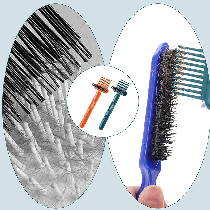 2Pcs 2-in-1 Hair Brush Cleaner & Remover Tool Brush Cleaning Tool Comb Cleaner Effective Hairbrush Cleaner Hair Brush Remover Rake for Man Woman Home Travel Salon Removing Hair Dust