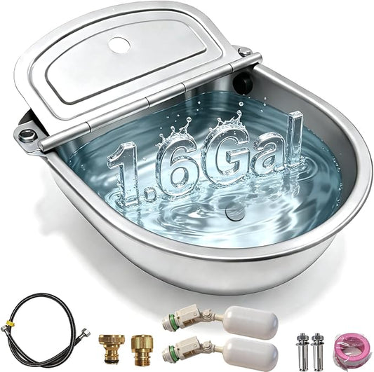 Automatic Water Bowl 304 Stainless Steel Pet Water Dispenser Dog, Feeder Waterer for Large Dogs with 40 Inch Steel Hose, 2 Float Valve, Copper Connector Adapter, 2 Bolts (with Drainage Hole)