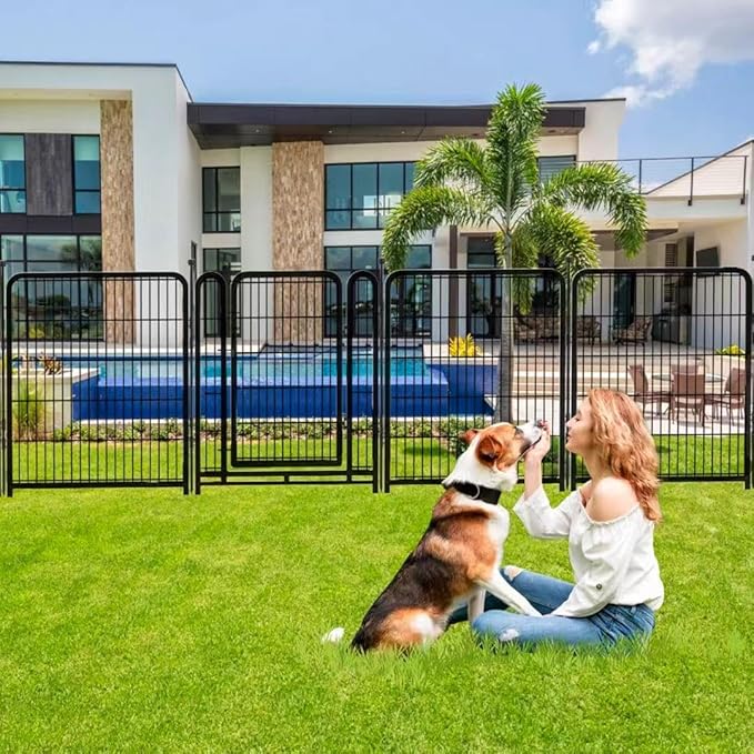 Explovehike 10 Panels Dog Fence Outdoor for Yard, 56 in(H) X22.1 Ft(L) Gate 17.7 Inches Wide with Low Sills, Tall Garden Fence with Gate,Heavy Duty Temporary Fencing for Dogs