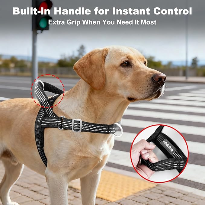 No Pull Dog Harness with Handle, Adjustable Soft Mesh Padded Vest | Reflective Walking Harness with Front Clip for Small Medium Large Dogs, Quick Fit No Escape for Training, Black, XS