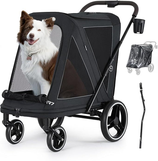 Beberoad 2-in-1 Dog Stroller & Bike Trailer for Large Dogs, R7 All-Terrain Pet Stroller with ER Tires & Shock Absorption, One-Second Fold, 360° Mesh Ventilation, Detachable Washable Waterproof Fabric