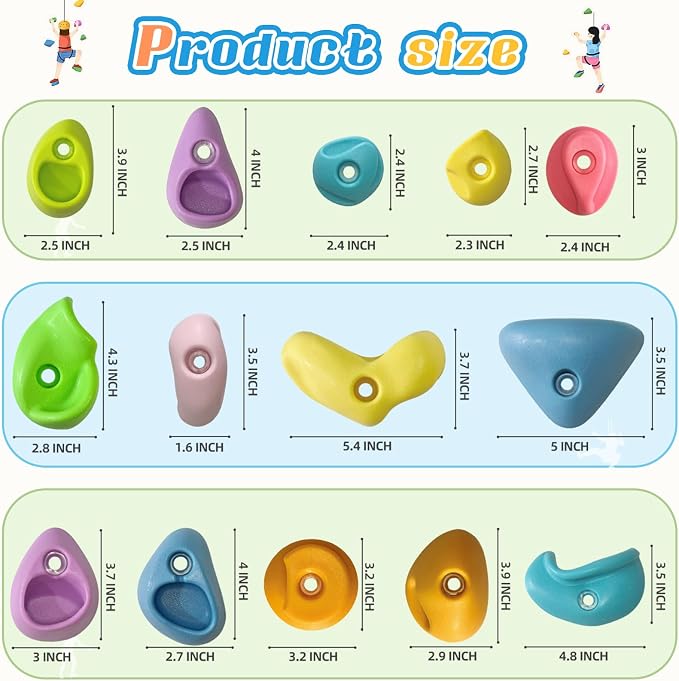 20 PCS Rock Climbing Wall for Kids,Rock Wall Climbing Holds,Adults Climbing Wall Grip Kits Holds Up to 230 lbs for Outdoor Indoor Home Playground Climbing Wall Holds（Pastel Color）