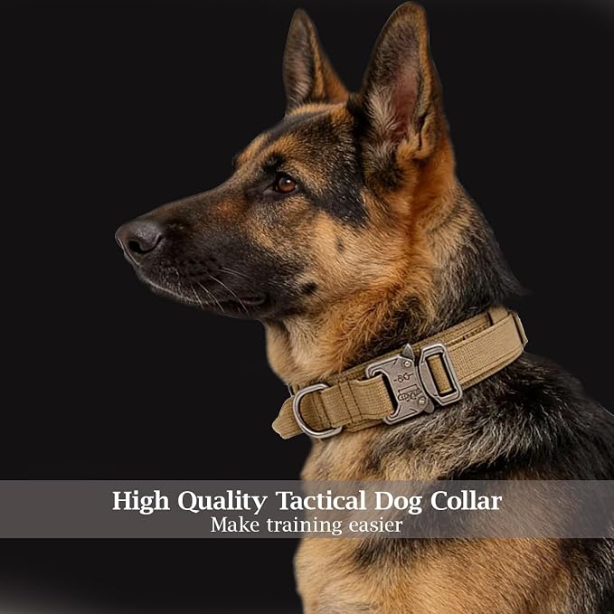 Tactical Dog Collar Adjustable Military Nylon Dog Collar with Control Handle and Heavy Duty Metal Buckle for Medium and Large Dogs (Brown,M)