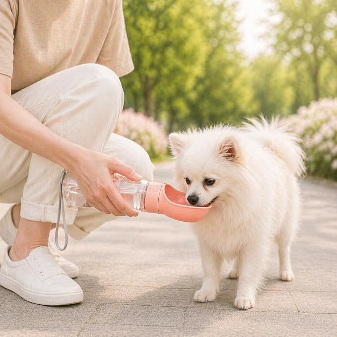 Portable Pet Water Bottle, Travel Drinking Dispenser for Dogs and Cats (Pink)