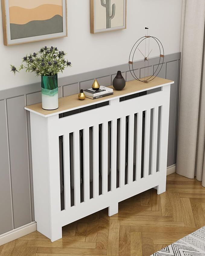 Modern Radiator Covers Wall Heater Cover Cabinet Shelf Bathroom Floor Radiator Shelve, Hide Cluttered Pipes/Easy to Install, Suitable for Household Living Room, White(39.4" Lx35.4 Hx9.8 W)