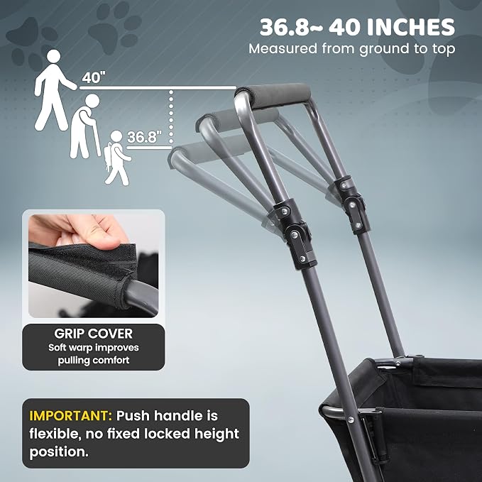REDCAMP Folding Dog Wagon with Canopy, 110lbs Heavy Duty Pet Stroller | 17.3" Extendable Rear Ramp for 2 Medium Dogs, All-Terrain Dog Cart with Brakes & Push Handle for Senior Pet, Black