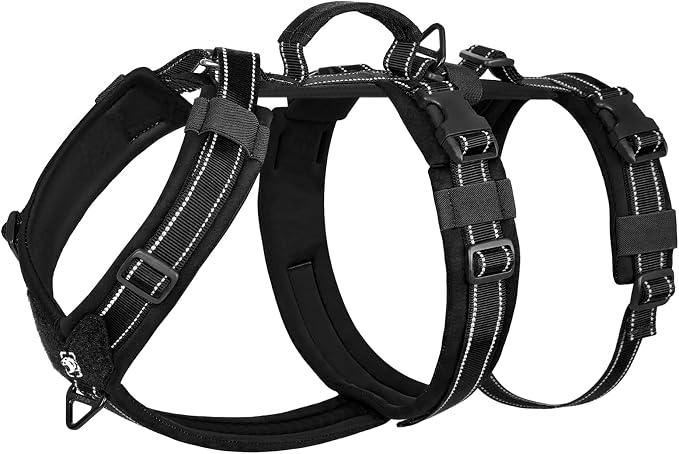 OneTigris Dog Harness No Pull Adjustable Tactical Harness with Soft Padding | Y-Shaped Reflective High-tensile Nylon, 1 Handle, 3 D-rings Easy Walk Dog Harness for Medium Large Dogs Easy on/off Tactical
