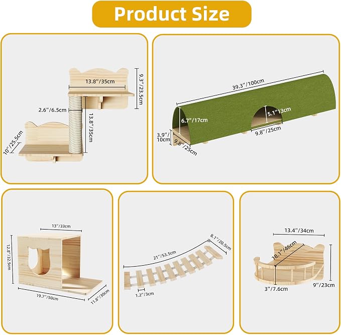 Cat Shelves for Wall, 18-in-1 Cat Wall Furniture w/Tunnel & Bridge | Multi-Level Floating Cat Shelves for Space Saving, Solid Wood Cat Climbing System with Scratching Posts, Condos, Burlywood