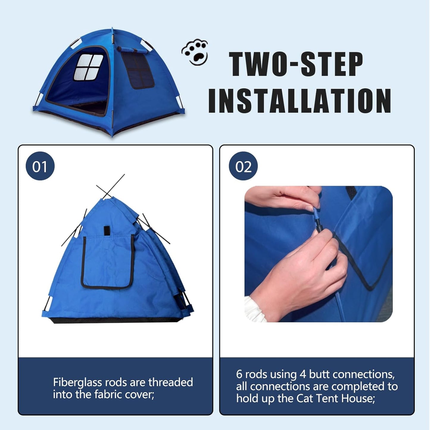 Blue Cat Tent House、Cat's Nest, Portable Indoor/Outdoor Pet Tent House for Cats, Puppies and Other Small Animals