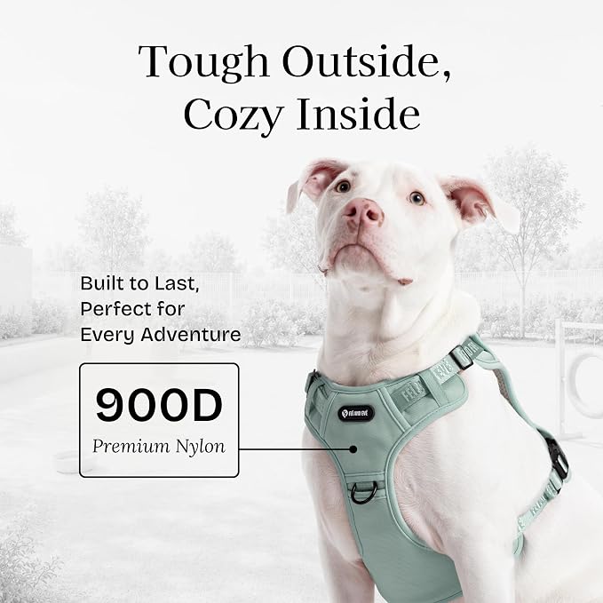 Fei & Eve Classic Dog Harness, MagEase Magnetic Buckle | 3-Point No-Pull Control, Dual Handle Support, 900D Nylon, Tactical Patch Panel, Heavy Duty, Small, Green