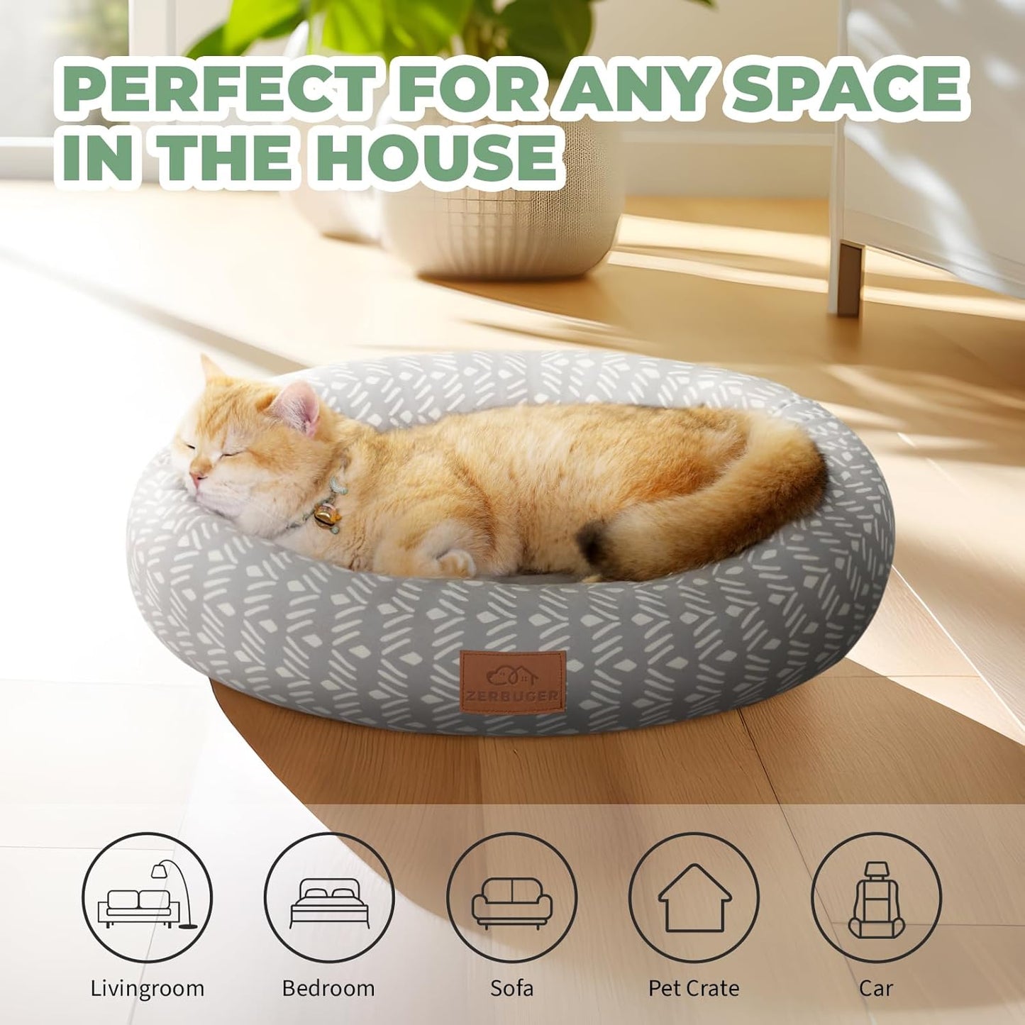 Cat Bed, 20In Dog Beds for Small Dogs, Calming Cat & Dog Beds for Indoor Pets, Pet Beds Comfortable Donut Round Ultra Soft (Grey Pattern, 20.0" L x 20.0" W x 6.5" Th)