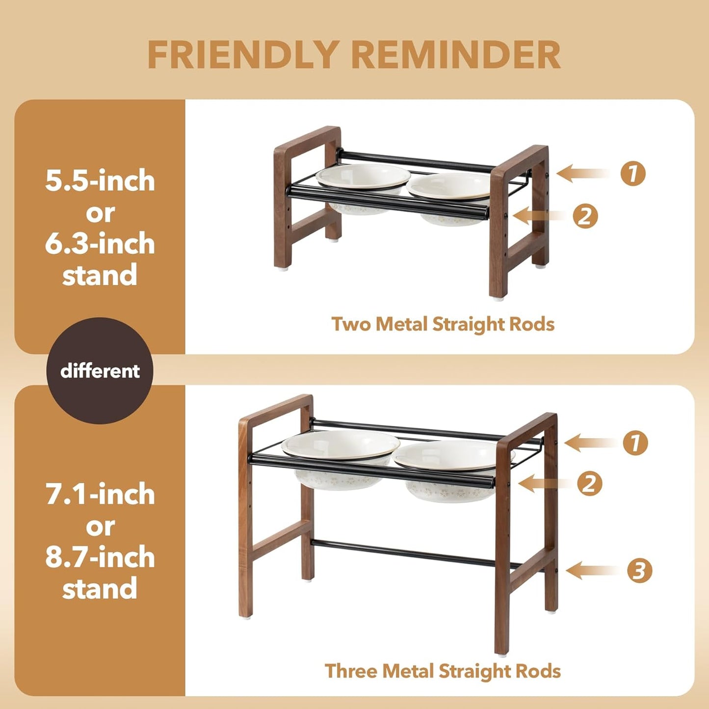 6.3inch Ceramic Adjustable Raised Double Bowls Set with Stand, 3 Heights Elevated, 2 Placement Options,Food and Water Bowls for Adult Cat Small and Medium Dog(Reactived Glaze -White)