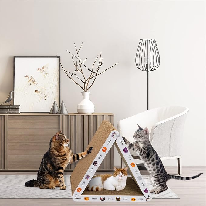 CATISM Cat Scratcher Cat Scratching Board - Foldable - Triangle, 6 Usable Sides Scratchers for Indoor Cats, Durable Recyclable Cats Cardboard Vertical(Pack of 3) | Durable recycled cardboard, non-toxic, easy assembly, 6 usable sides, with organic catni...