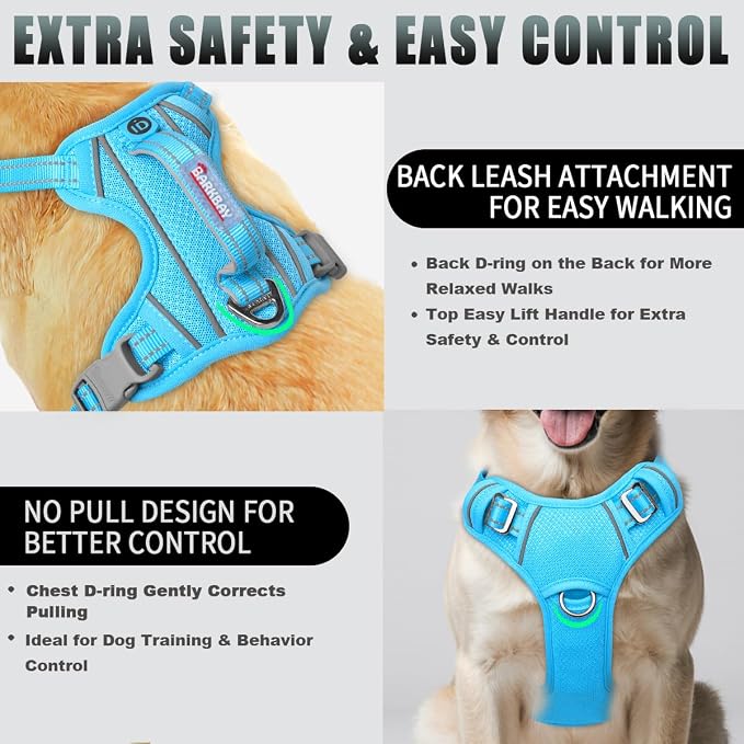 BARKBAY No Pull Dog Harness Large Reflective Dog Harness with Front Clip and Easy Control Handle for Walking Training Running with ID tag Pocket(Blue,XL)