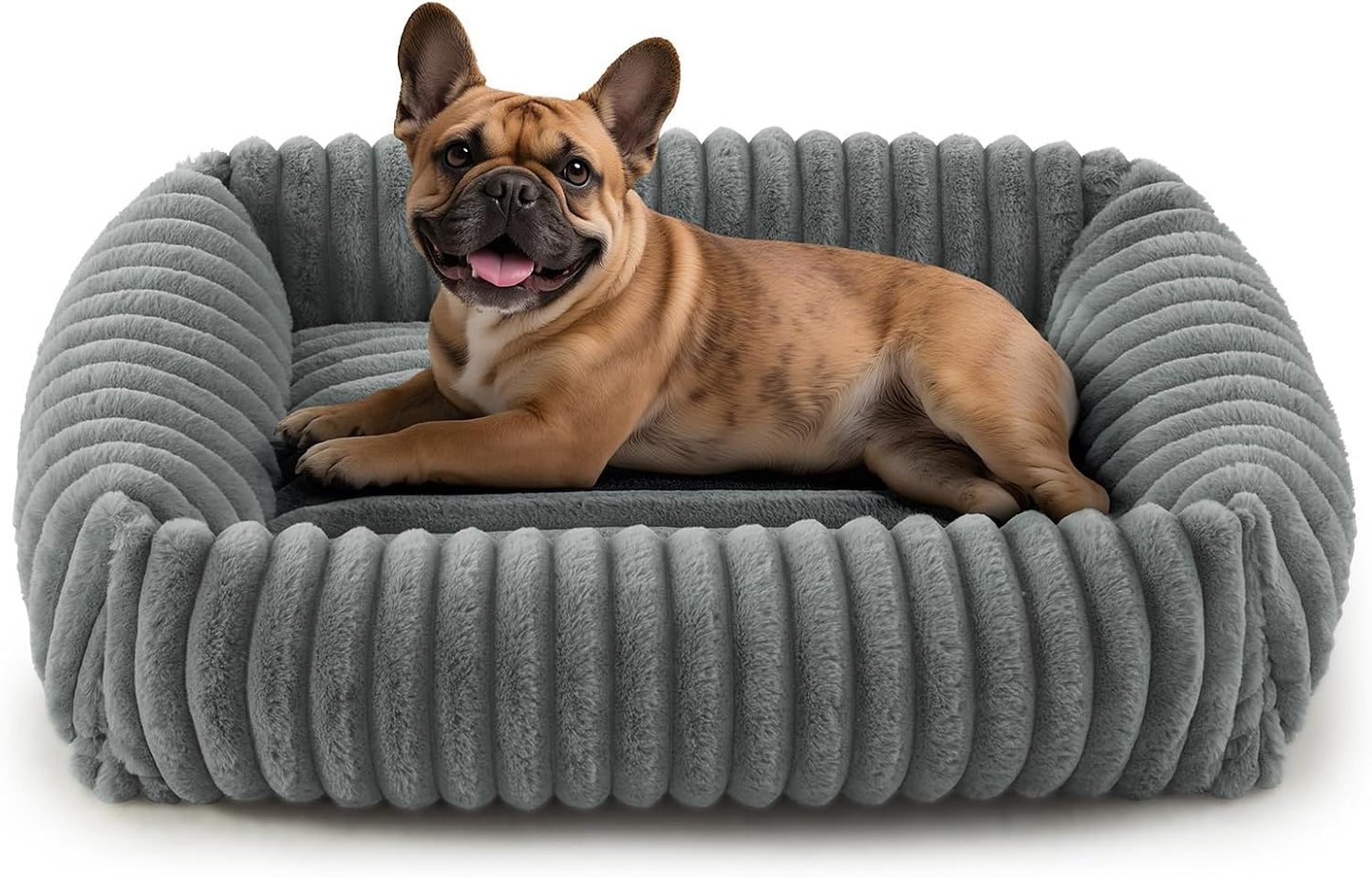 Dog Beds Medium Sized Dog, Washable Orthopedic Pet Bed with Removable Cover, Rectangle Soft Calming Sleeping Puppy Bed Durable Pet Cuddler with Anti-Slip Bottom, 30"x24"x8" Grey