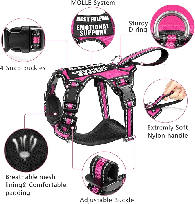 Service Dog Vest No Pull Dog Harness with 7 Dog Patches, Reflective Pet Harness with Durable Soft Padded Handle for Puppies, Small, Medium, Large, and Extra-Large Dogs