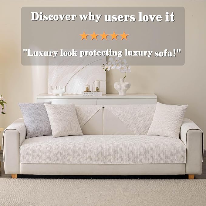 Soft Waterproof Chenille Cover Washable, Non Slip Sectional Sofa Covers for 3 Cushion Couch Sofa L Sharped Sofa Slipcover for Pets, Furniture Protector (1 PCS 36"x94" White)