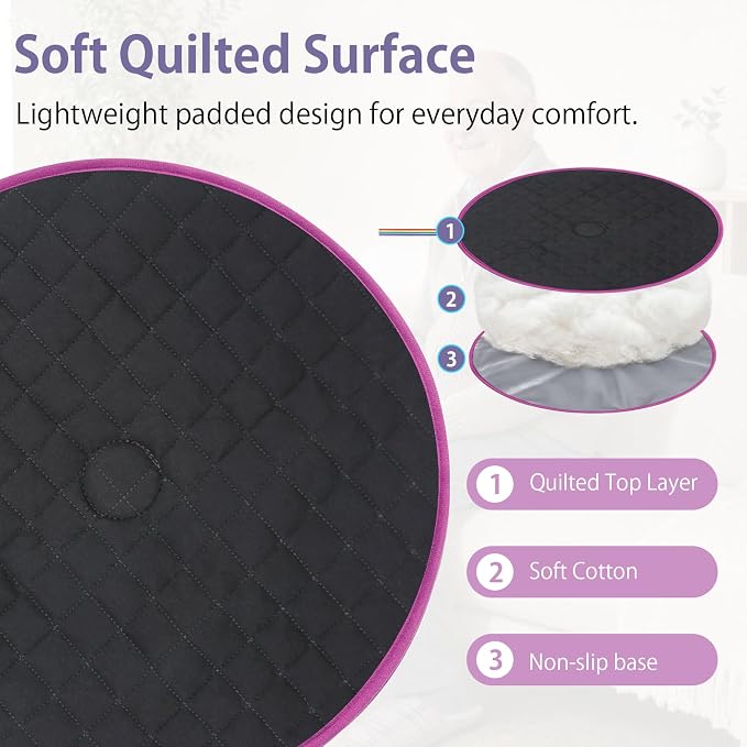 Fold & Turn Swivel Seat Cushion – Portable 360° Rotating Chair Pad with Non-Slip Base, Foldable Quilted Cotton Seat for Car, Home & Office, Compact Travel Design, Supports up to 330 lbs