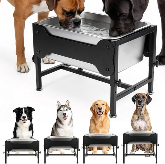 YUEPET Outdoor Elevated Dog Water Bowl, 4 Gallon Raised Bowl for Large Dogs | 4 Heights Adjustable, 4 Gal Extra Large Stainless Steel Bowl, Raised Dog Water Bowl with Stand, Food and Water Use