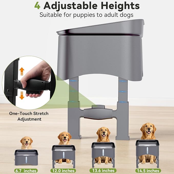 UPSKY 2.9Gal No Spill Dog Water Bowl, 4 Height Adjustable Elevated Bowl with Slow Drinking Feeder for Senior Dogs, Anti-Splash Floating Disk & Filter, Large Capacity for Large Dogs & Multi-Pet Homes