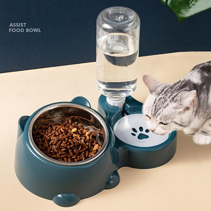 Elevated Removable Pet Feeders, Outdoor Cats Feeding Station, Purpose Food & Water Bowl Combo, Leak & Spill Resis-tant Stainless Steel Bowls, Easy Cleans Space Saving for Cats Dogs