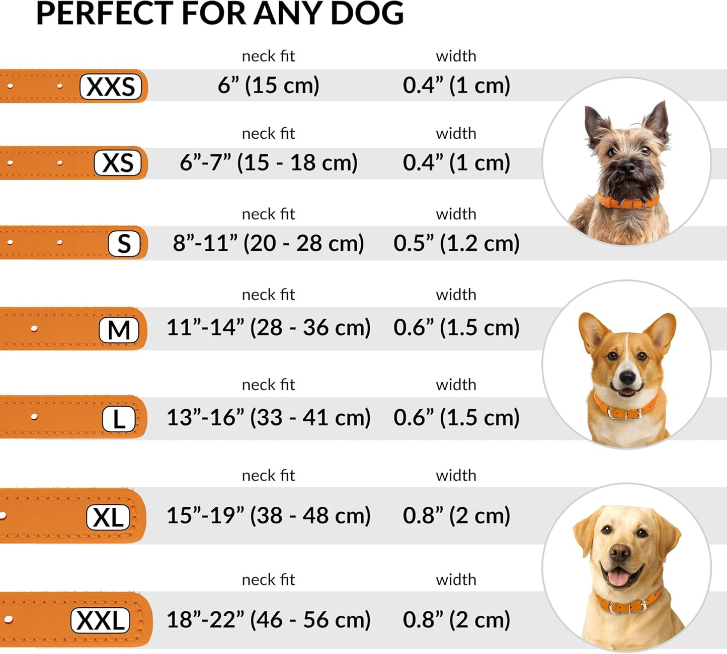 CollarDirect Rolled Leather Dog Collar, Soft Padded Round Puppy Collar, Handmade Genuine Leather Collar Dog Small Large Cat Collars 13 Colors (18-22 Inch, Orange Smooth)