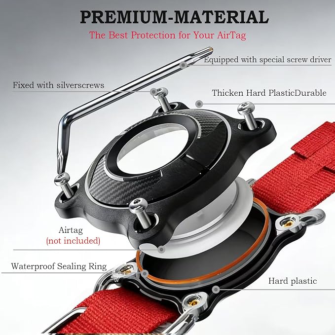 AirTag Dog Collar for Large Dogs Tactical Dog Collar with AirTag Holder | Upgrade Waterproof,Control Handle,Quick-Release Metal Buckle,1000D Nylon Fabric,Soft-Padded Webbing,Velcro Patch(RED,M)