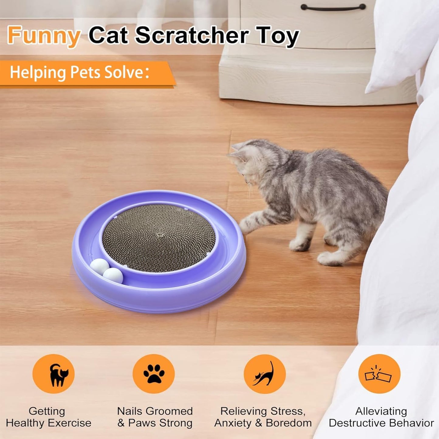 Interactive Cat Ball Track Toy for Indoor Cats, Cat Scratching Board & Exercise Set for Bored Indoor Adult and Kitten Mental & Physical Stimulation, with Spare Ball to Prevent Loss (Purple)
