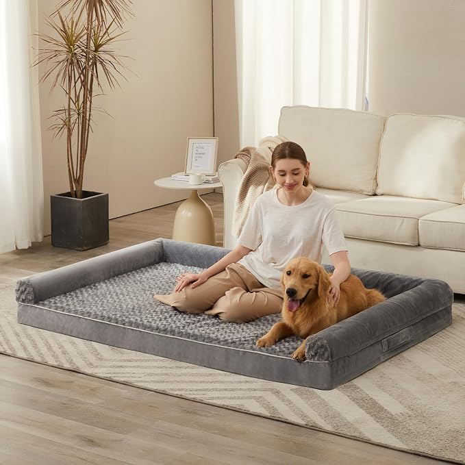 BFPETHOME Orthopedic Washable Human Dog Bed for Adult & Dog Cozy Sleep | Human Size Waterproof Big Soft Pet Couch Bed for Adult & Dogs Relax with Removable Cover Supportive Foam Grey 61x43 Inch